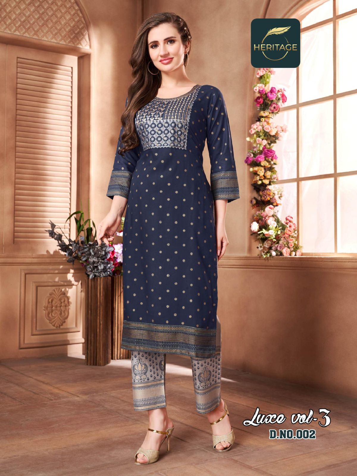 Heritage Luxe 3 Designer Printed Wholesale Kurti With Bottom